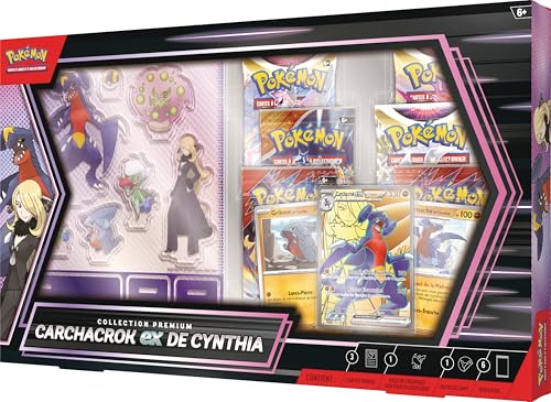 Pokémon JCC: Collection Premium Carchacrok-ex de Cynthia (3 Cartes Brillantes et 6 boosters)