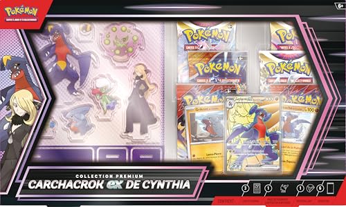 Pokémon JCC: Collection Premium Carchacrok-ex de Cynthia (3 Cartes Brillantes et 6 boosters)