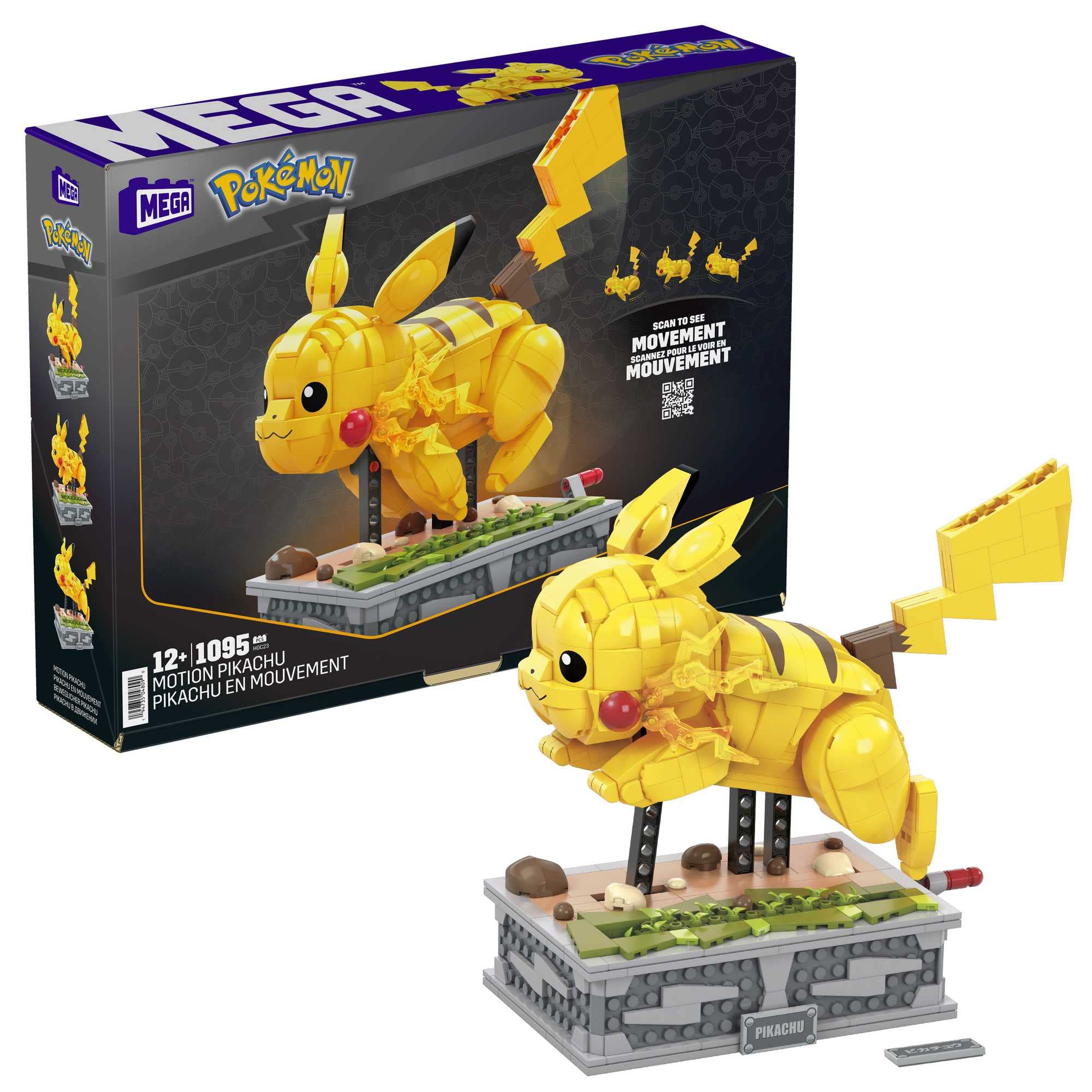 MEGA Pokémon Figurine Action Pikachu 30 cm, Jeu De Briques De Construction Pour Enfants Et Adultes, Modèle Pokémon À Collectionner Avec 1095 Pièces, Jouet pour Enfant de 8 ans et Plus, HGC23