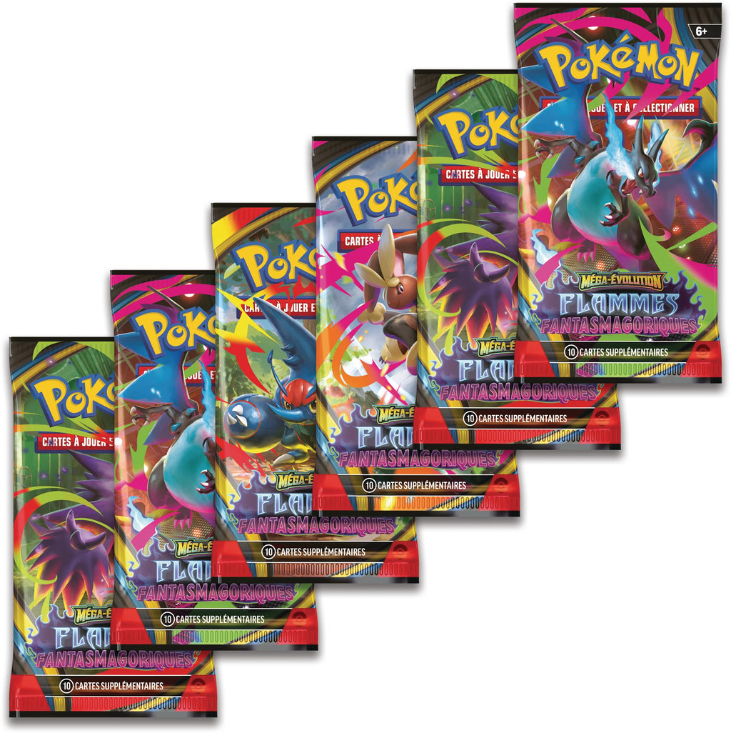 Pokémon : Lot de boosters Méga-Évolution – Flammes Fantasmagoriques du JCC Pokémon (6 boosters)