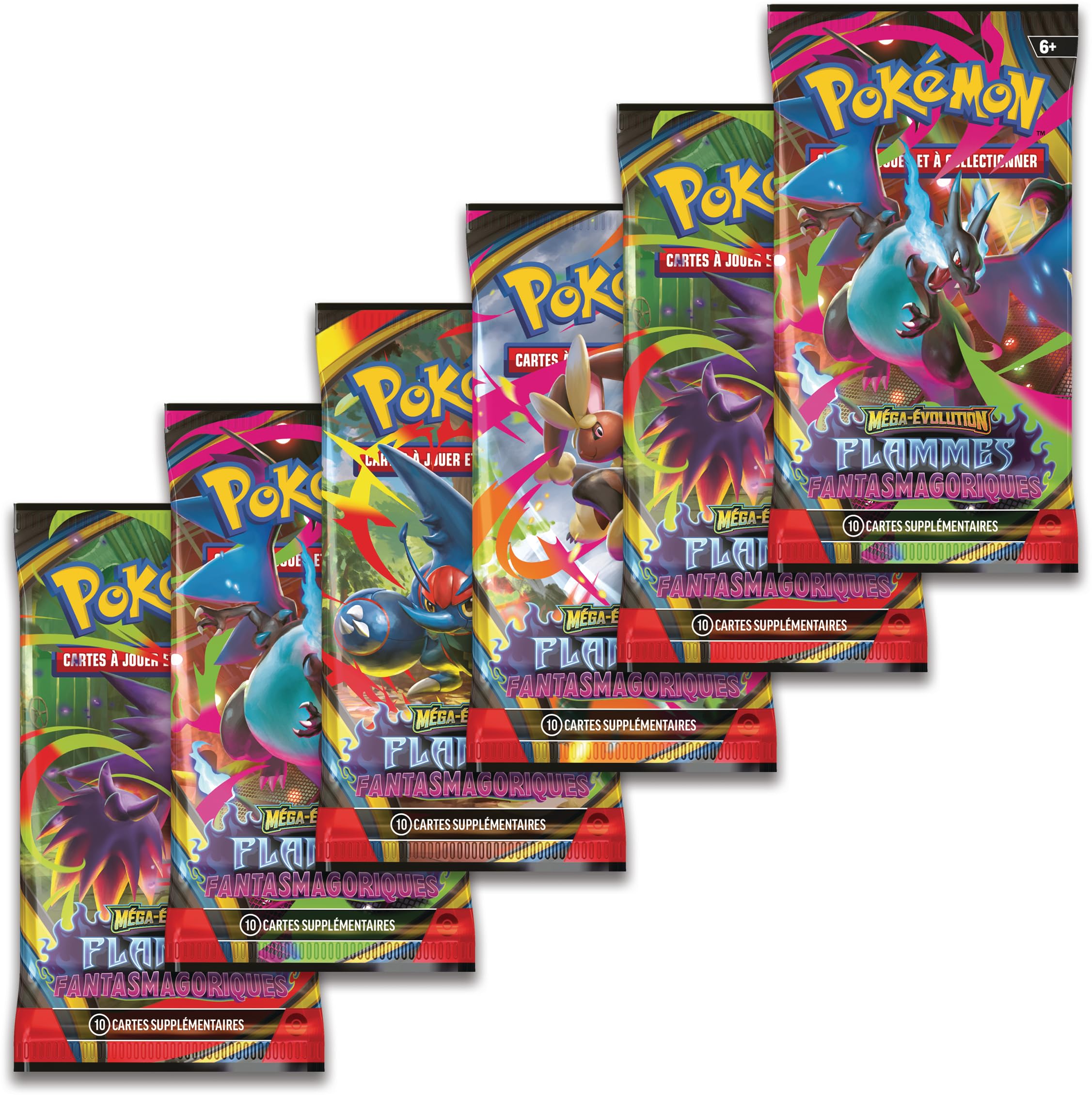 Pokémon : Lot de boosters Méga-Évolution – Flammes Fantasmagoriques du JCC Pokémon (6 boosters)