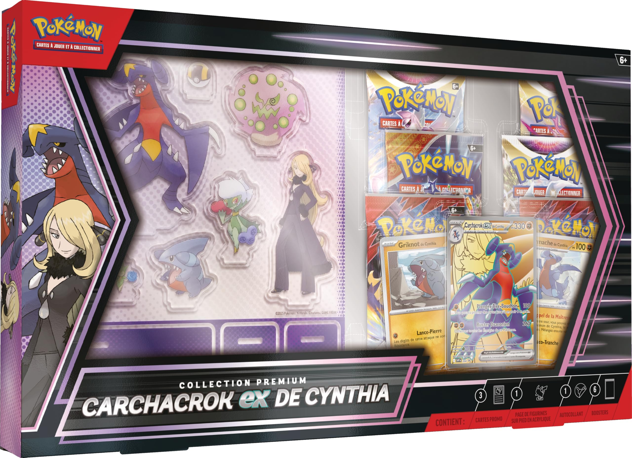 Pokémon JCC: Collection Premium Carchacrok-ex de Cynthia (3 Cartes Brillantes et 6 boosters)
